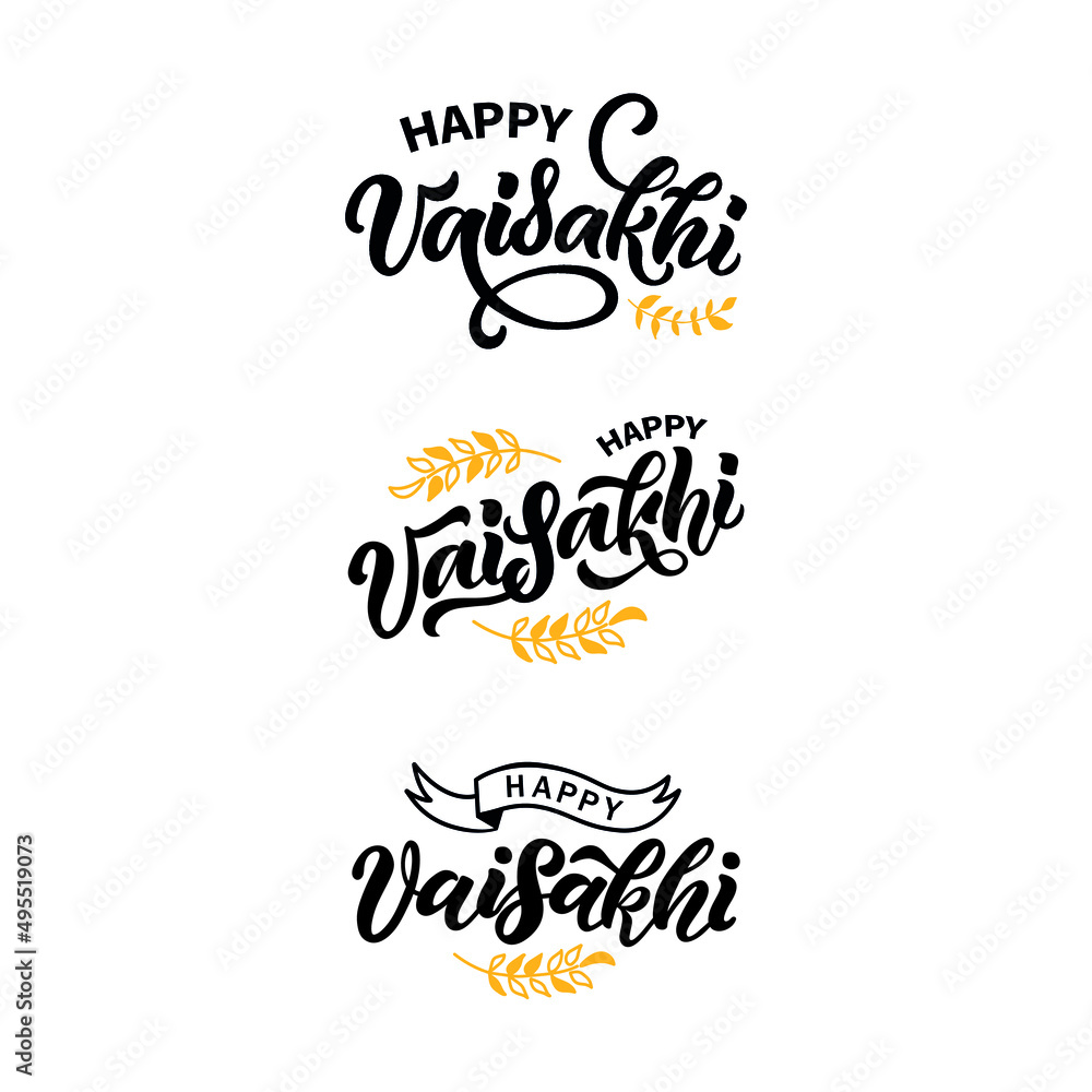 Happy Vaisakhi set of phrases. Modern brush calligraphy, hand drawn lettering.Vector illustration for greeting card, poster, banner. Vaisakhi festival background typography. Punjabi New Year Happy Vaisakhi set of phrases. Modern brush calligraphy, hand drawn lettering.Vector illustration for greeting card, poster, banner. Vaisakhi festival background typography. Punjabi New Year