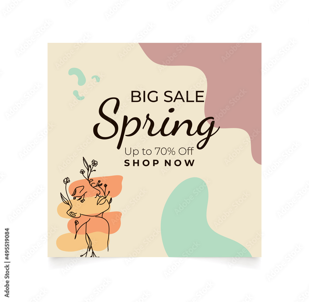 Spring sale concept. Line art abstract with woman face for presentation. Special sale concept. Spring sale concept. Line art abstract with woman face for presentation. Special sale concept.