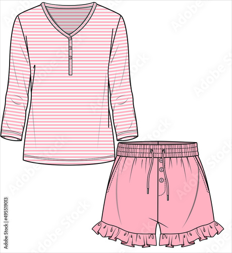 WOMEN AND TEEN GIRLS TEES AND SHORTS NIGHTWEAR SET IN EDITABLE VECTOR FILE