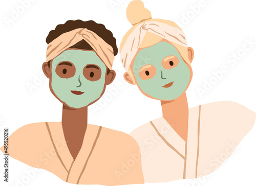 Women with Clay Facial Masks Cartoon Illustration