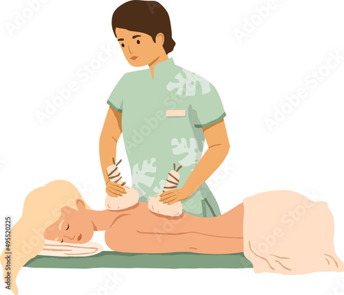 Masseur Practicing Body Massage Cartoon Illustration