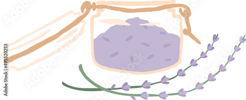 Wooden spoon and bowl full of organic pink sea salt cartoon illustration