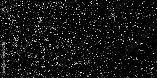 Silver confetti point on a black background. Luxury festive background. Silver grainy abstract texture overflows against a black background. Element of design. Vector illustration, EPS 10.