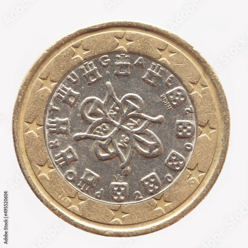 Portugal  - circa 2002  : a 1 Euro coin of  Portugal  with a word marks from 1143