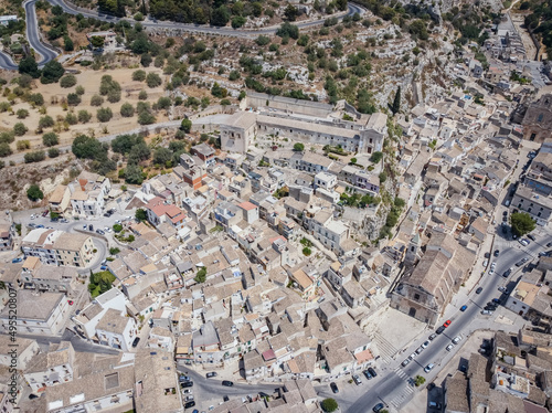 Aerial drone shot of the baroque town of Scicli, Province of Ragusa, south east Sicily. photo