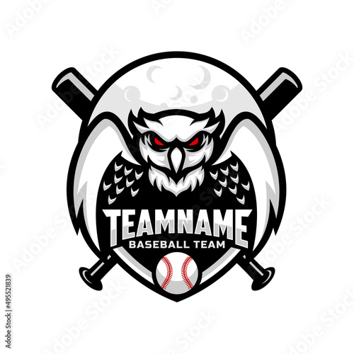 owl and moon mascot for baseball team logo. school, college or league. Vector illustration.
