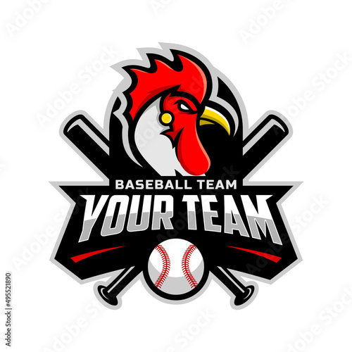 Roosters mascot for baseball team logo. Vector illustration.