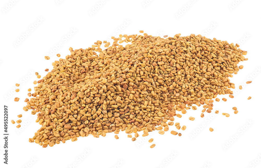 Pile of dried fenugreek seeds isolated on a white background Pile of dried fenugreek seeds isolated on a white background