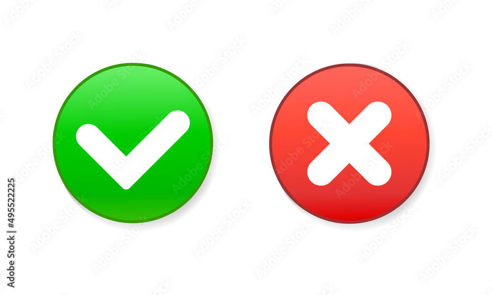 Red and Green Check Mark Icons Button Vector Illustration