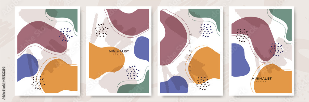 Set of modern colorful vector collages with hand drawn organic shapes and textures. Trendy contemporary design perfect for prints, flyers, banners, brochure, invitations, branding design, covers