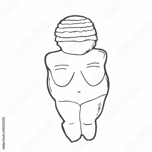 Venus of Willendorf. Paleolithic female figurine from Austria. Stone age sculpture. Great Mother archetype. Fat pregnant lady. Fertility goddess. Hand drawn colorful rough sketch. photo