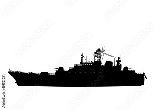 Vector silhouette of modern military ship for design and creativity.