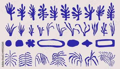 Matisse inspired contemporary figures. Abstract mid century doodle elements, floral fashion scribble bundle. Vector art