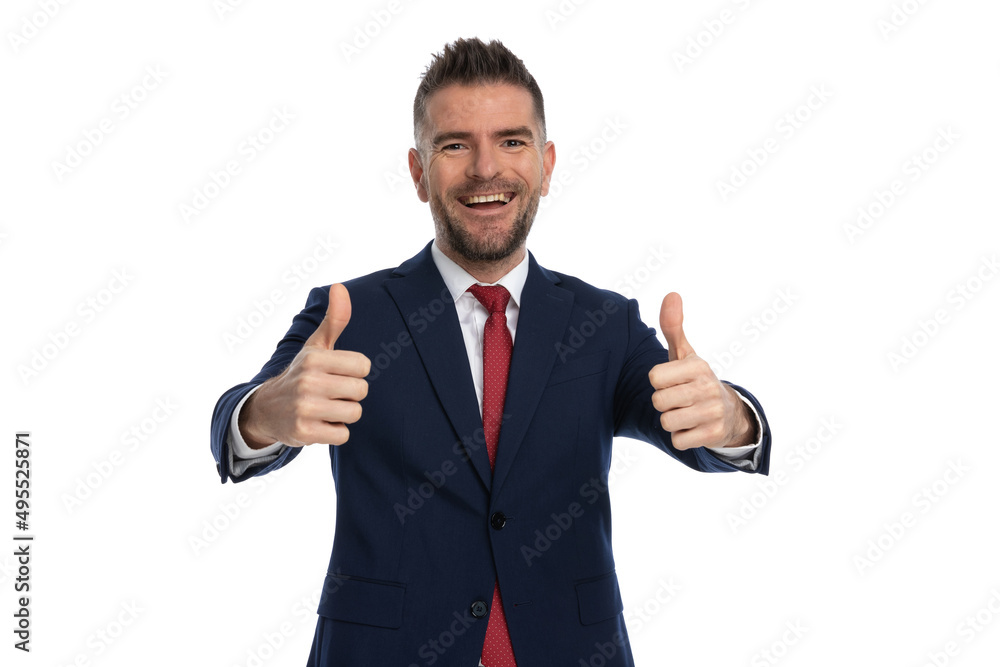 businessman giving a thumbs up with both hands businessman giving a thumbs up with both hands
