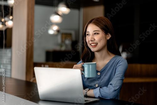 Beautiful Asian woman is a businesswoman who leads a new generation of startups, a woman who runs and manages a business plan to build confidence and stability in business, woman-led business concept.