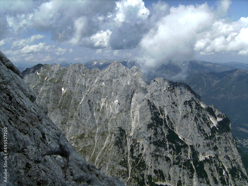 Mountain panorama at Alpspitze via Ferrata in Garmisch-Partenkirchen, Bavaria, Germany