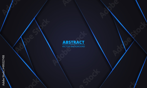 Blue luminous lines and highlights on dark gray techno background. Dark technology futuristic elegance luxury modern abstract background. Vector illustration