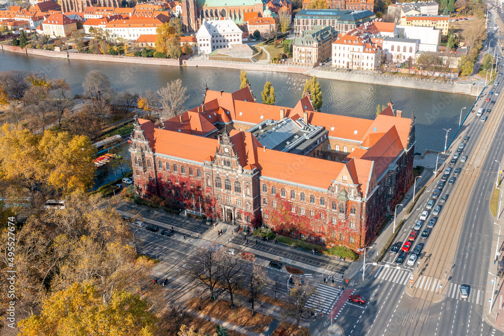 Aerial view of the National Museum in Wroclaw, Poland - obrazy, fototapety, plakaty 