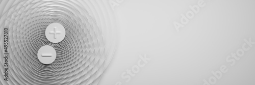 Wide banner with scientific abstract representation of magnetic field with two opposite charges on white background photo