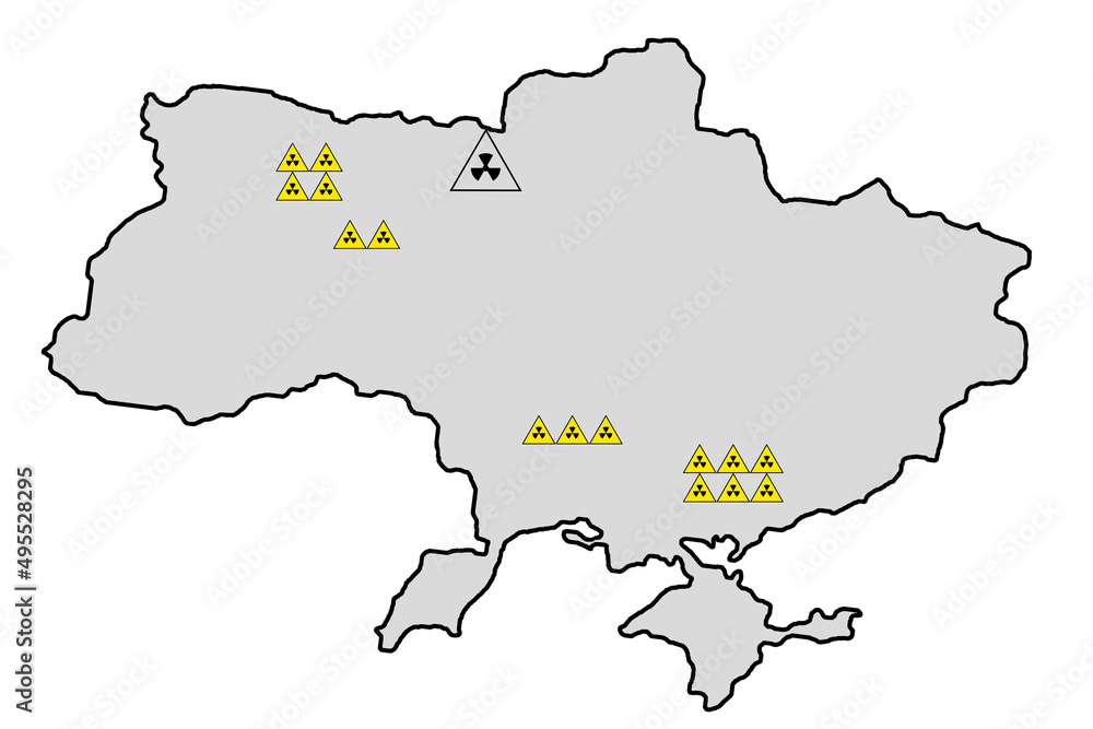 Nuclear power plants map in Ukraine. Existing power units of nuclear power plants of Ukraine