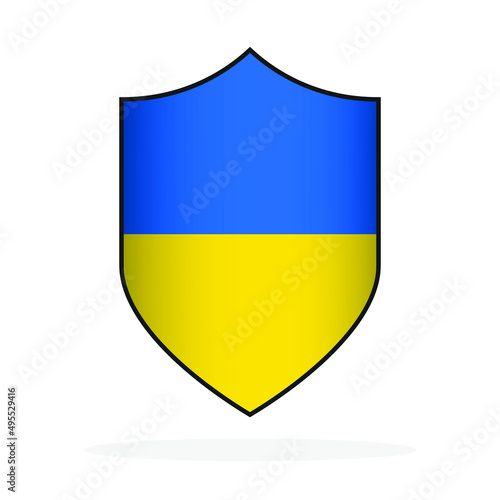 Ukrainian flag in the shape of a shield. Shield icon isolated. Save of Ukraine. National ukrainian flag. Vector illustration.