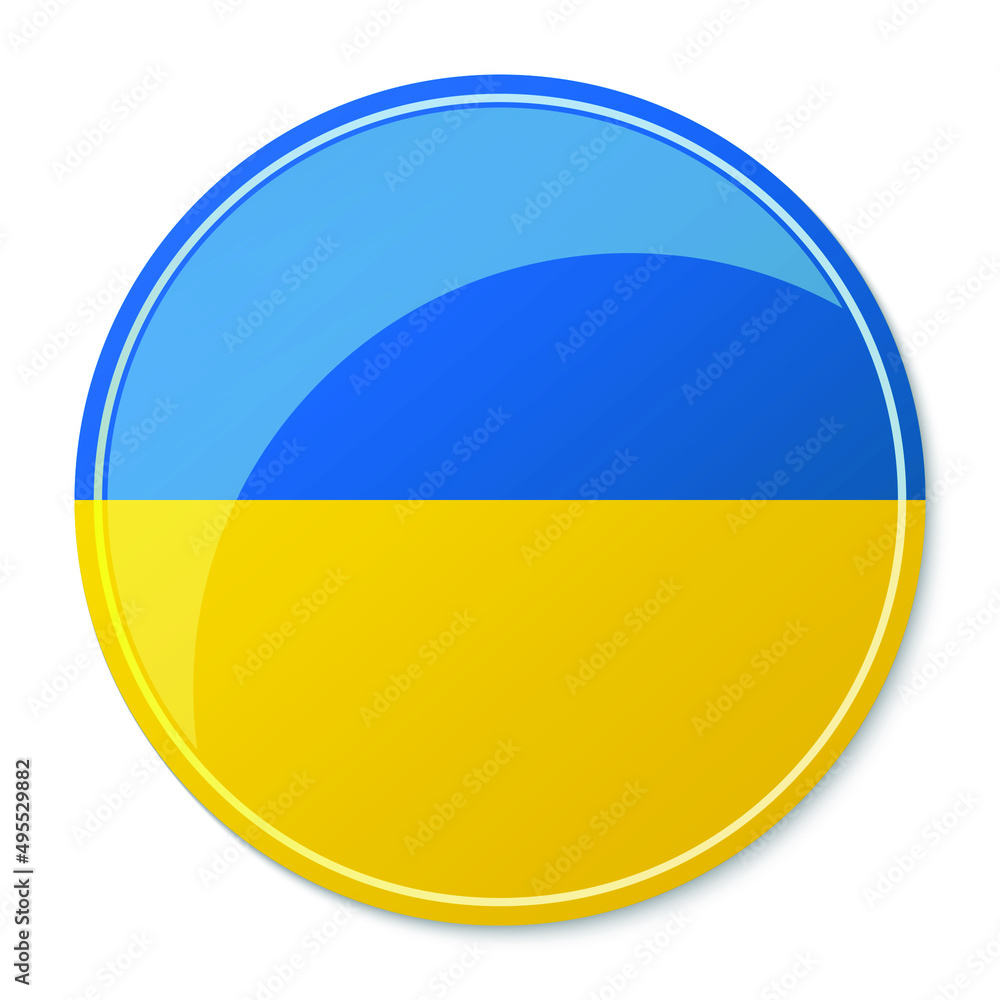 Flag of Ukraine in the shape of a circle. National ukrainian flag. Round glossy button. Vector illustration. Isolated icon Flag of Ukraine in the shape of a circle. National ukrainian flag. Round glossy button. Vector illustration. Isolated icon
