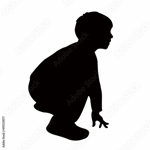 a boy kneeling down, silhouette vector