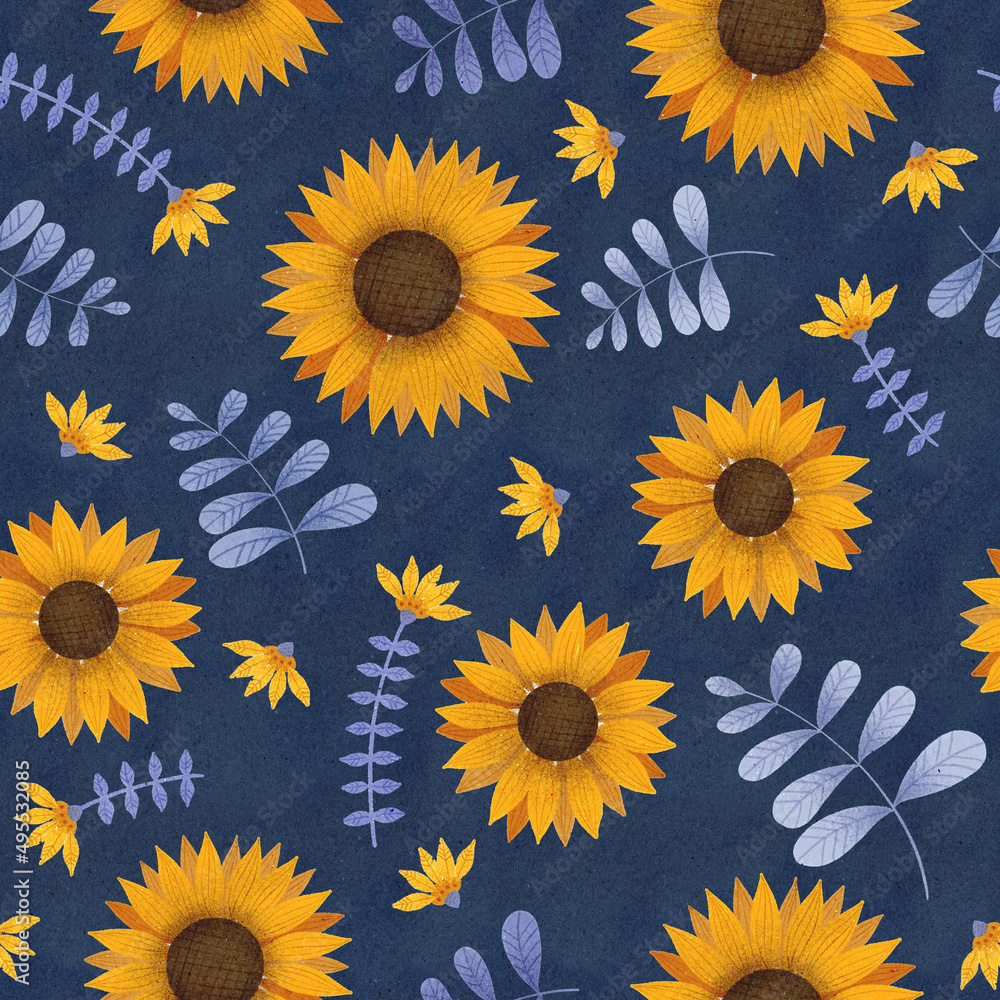 Seamless Ethnic Ornamental Pattern with sunflowers, the national ...