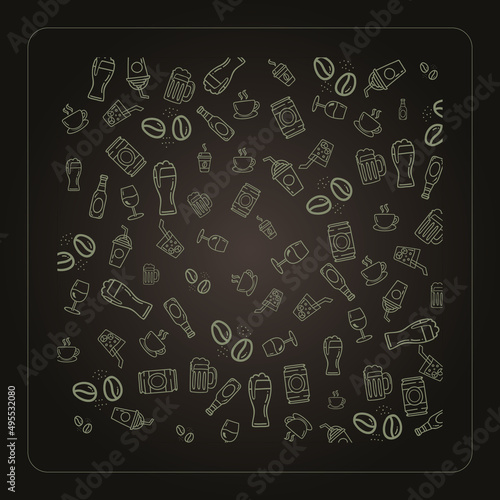 Icons of sketchy food free vector food and kitchen seamless patterns background free vector