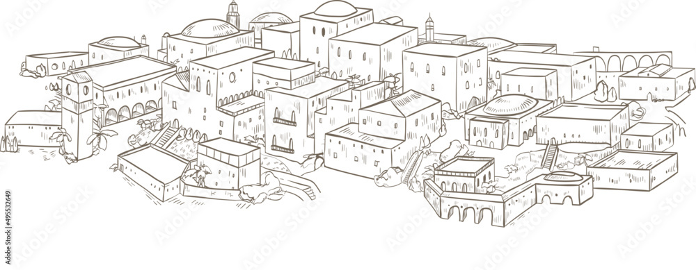 Fototapeta premium Jerusalem or Baghdad Cityscape Illustration