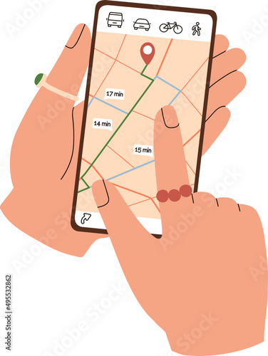 Hand holding mobile phone illustration