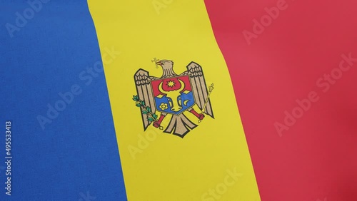 National flag of Moldova waving original colors 3D Render, Republic of Moldova flag textile or Drapelul Moldovei, coat of arms Moldova independence day photo