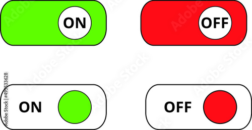 Iconos de Botones on y off sobre de color rojo y verde. Vector