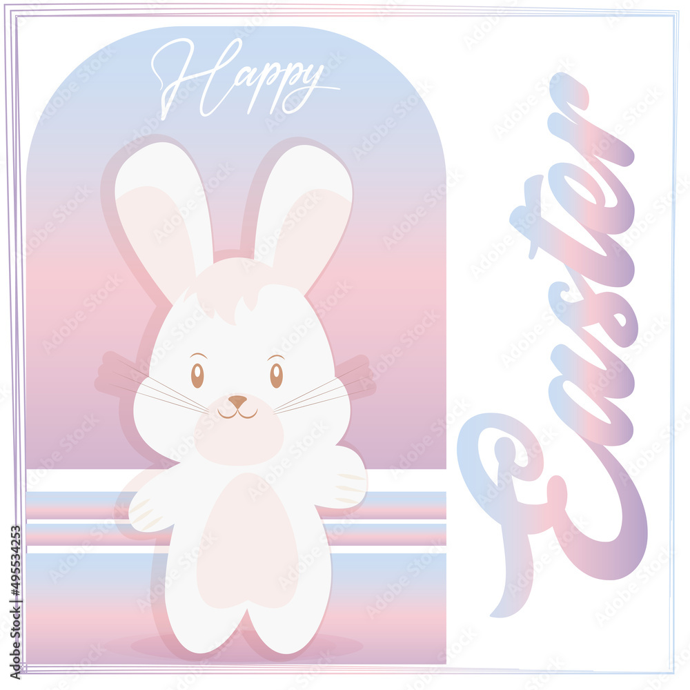 Fototapeta premium Funny cartoon of a rabbit Happy easter card Vector