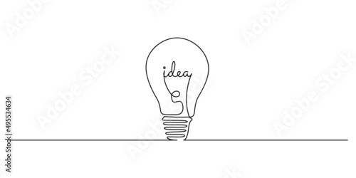 Light bulb with idea in one continuous line drawing. Innovation symbol and creative mind concept in simple linear style. Editable stroke. Doodle Vector illustration