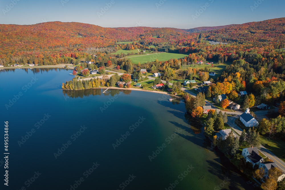 Lake Seymour in Morgan, Vermont during the beautiful fall foliage season