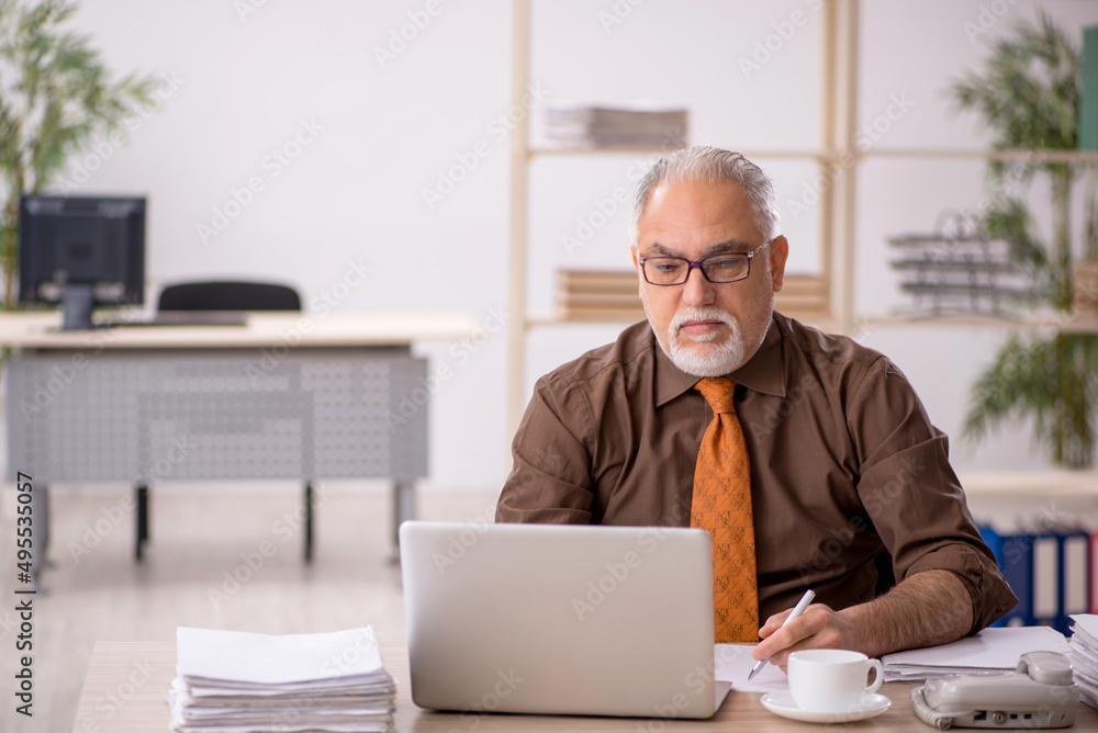 Old male employee working at workplace Old male employee working at workplace
