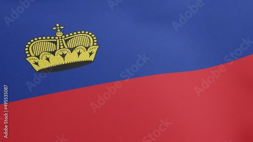 National flag of Liechtenstein waving original size and colors 3D Render, Principality of Liechtenstein flag textile or Flagge Liechtensteins, coat of arms Liechtenstein independence day photo