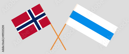 Crossed flag of Norway and anti-war white-blue-white flag of Russian opposition
