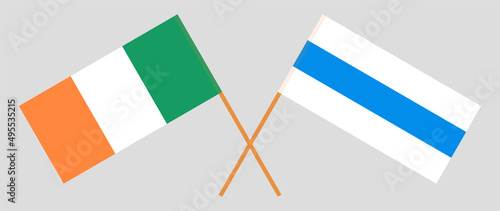 Crossed flag of Ireland and anti-war white-blue-white flag of Russian opposition