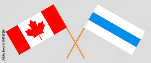 Crossed flag of Canada and anti-war white-blue-white flag of Russian opposition