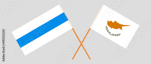 Crossed flag of Cyprus and anti-war white-blue-white flag of Russian opposition