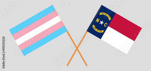 Crossed flags of Transgender Pride and The State of North Carolina. Official colors. Correct proportion