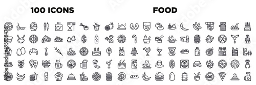 Canvas Print food 100 editable thin line icons set