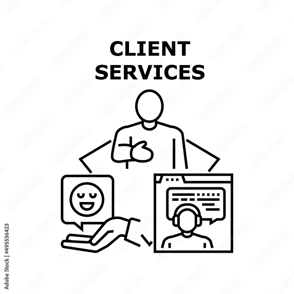 Client Services Vector Icon Concept. Client Services For Advising And Supporting, Positive Review And Feedback Of Call Center Operator Consultation And Support. Professional Advice Black Illustration