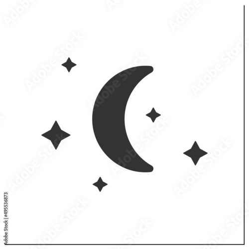 Night glyph icon. Starry night with moon without clouds.Meteorology Clear sky. Moonlight. Cloudless night sky. Weather concept. Filled flat sign. Isolated silhouette vector illustration
