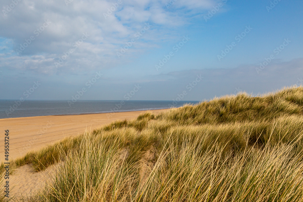 A view of the beach at Formby in Merseyside, on a spring morning A view of the beach at Formby in Merseyside, on a spring morning