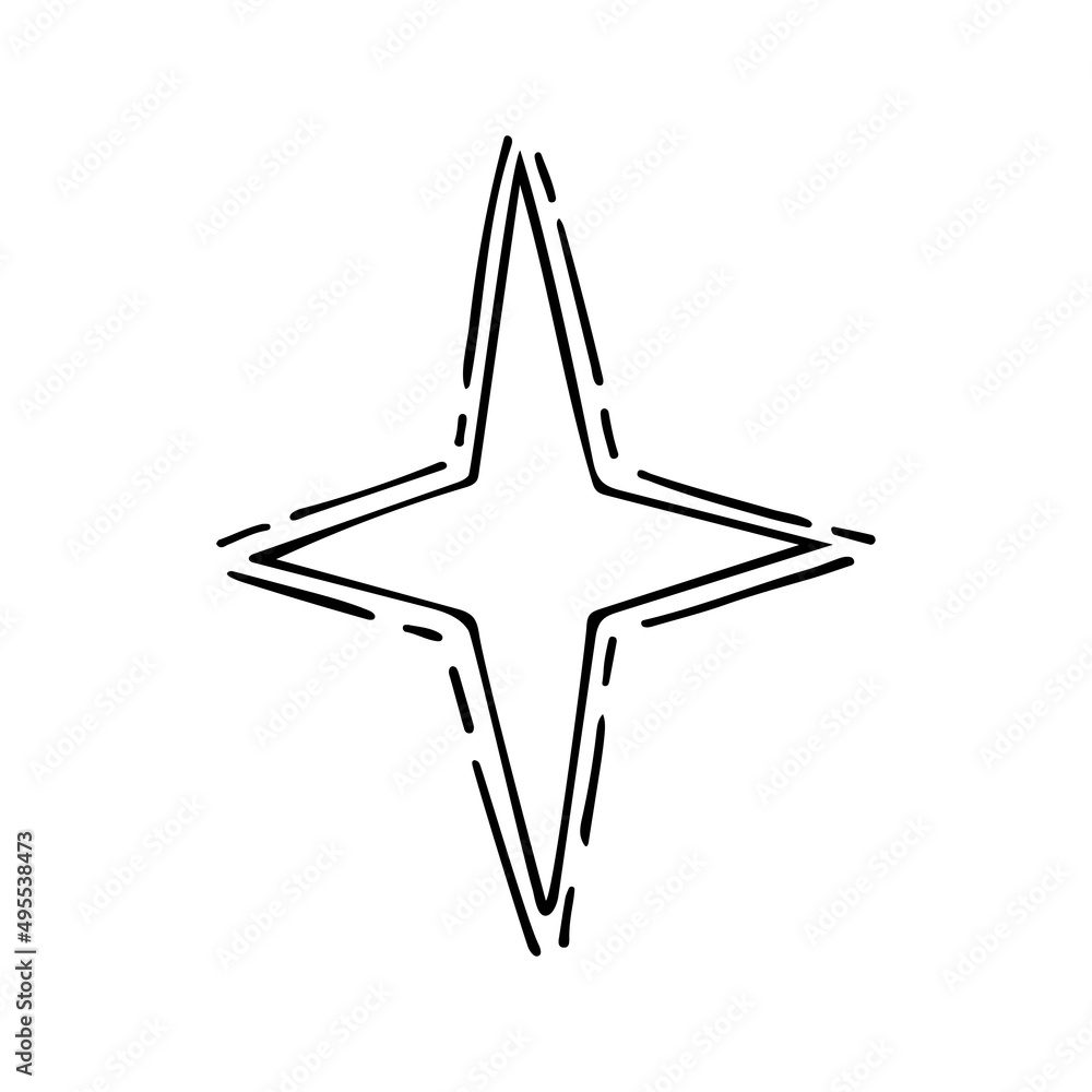 Star line. Shine of a heavenly body. Mystery of the night sky. A magical symbol of light in darkness. Space constellation. Hand drawn vector doodle illustration. Simple outline element. Star line. Shine of a heavenly body. Mystery of the night sky. A magical symbol of light in darkness. Space constellation. Hand drawn vector doodle illustration. Simple outline element.