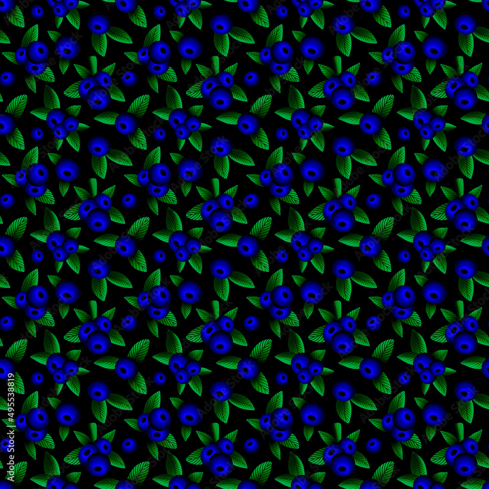 seamless pattern with blueberries on a black background 
