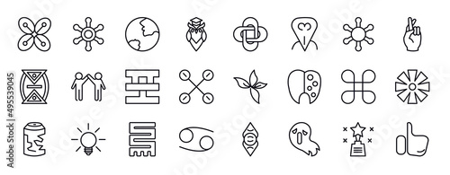 zodiac editable line icons set. zodiac thin line icons collection. affluence, gods protection, earth, wisdom, hypocrisy, devotion, gods shield vector illustration.